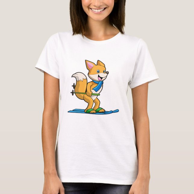 T-shirt Renard en ski avec des pôles de ski (Devant)