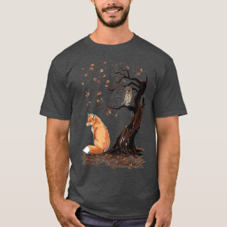T-shirt Renard et hibou sur l'arbre Amoureux des animaux m