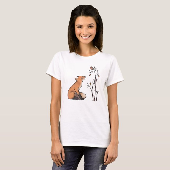 T-shirt Renard et rouge-gorge (Devant entier)