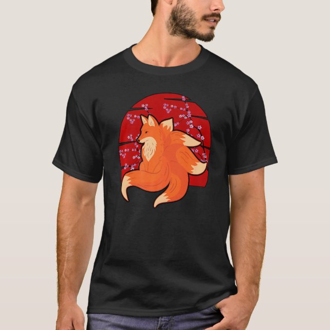 T-shirt Renard Kitsune avec beaucoup de queues Cerry Bloss (Devant)