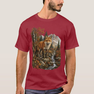 T-shirt Renard majestueux d'automne au bord d'un ruisseau 