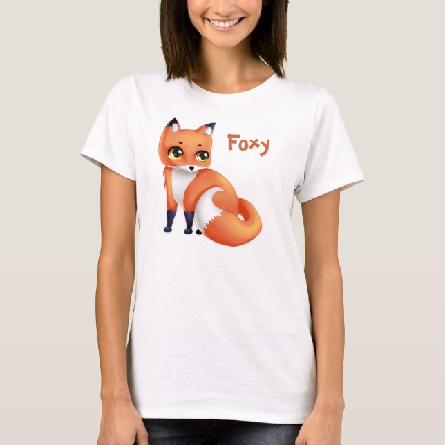 T-shirt Renard mignon rusé de bande dessinée de Kawaii (Devant)