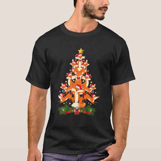 T-shirt Renard Noël Arbre Renard Amateurs de Noël Fête de  (Devant)