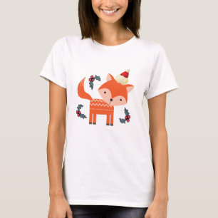T-shirt Renard Orange À Santa Hat Joli Noël Whimsical