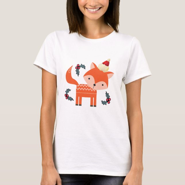 T-shirt Renard Orange À Santa Hat Joli Noël Whimsical (Devant)