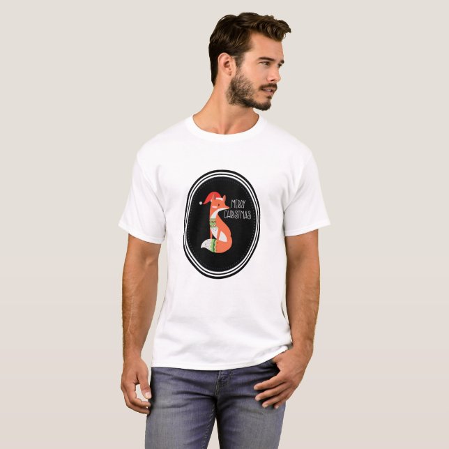 T-shirt Renard orange en chapeau rouge Noël Joyeux Noël (Devant entier)