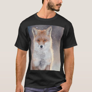 T-shirt Renard rouge, forêt d'hiver, illustration pittores