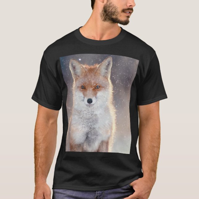 T-shirt Renard rouge, forêt d'hiver, illustration pittores (Devant)