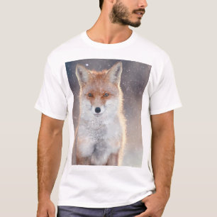 T-shirt Renard rouge, forêt d'hiver, illustration pittores