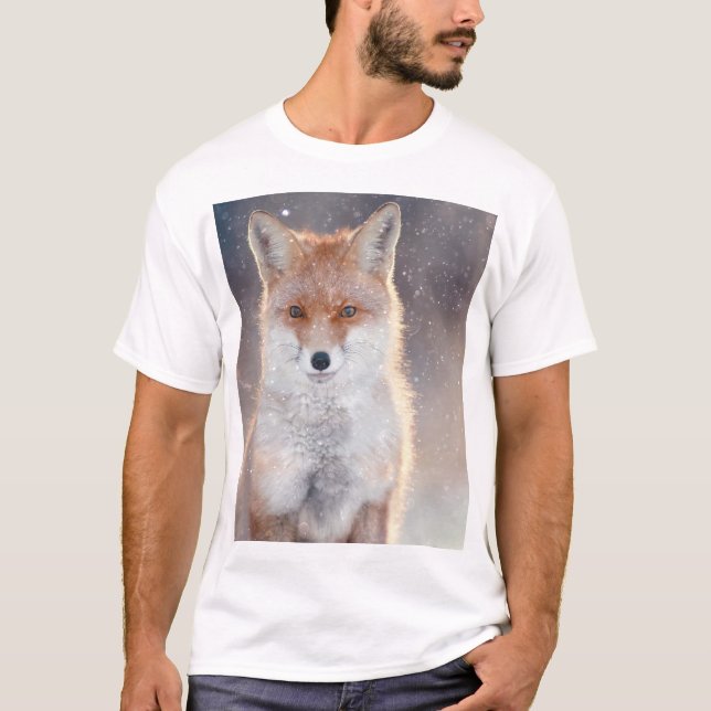 T-shirt Renard rouge, forêt d'hiver, illustration pittores (Devant)