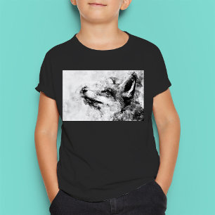 T-shirt Renard roux noir et blanc aquarelle 01