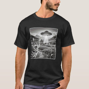 T-shirt Rencontre de chat et d'ovni humour science-fiction