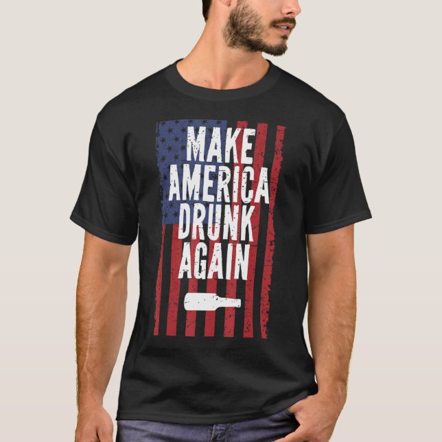 T-shirt Rendre à l'Amérique ivre une nouvelle bière 4 juil (Devant)