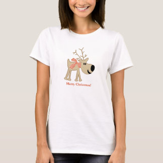 T-shirt Renne de Noël dans l'écharpe rouge