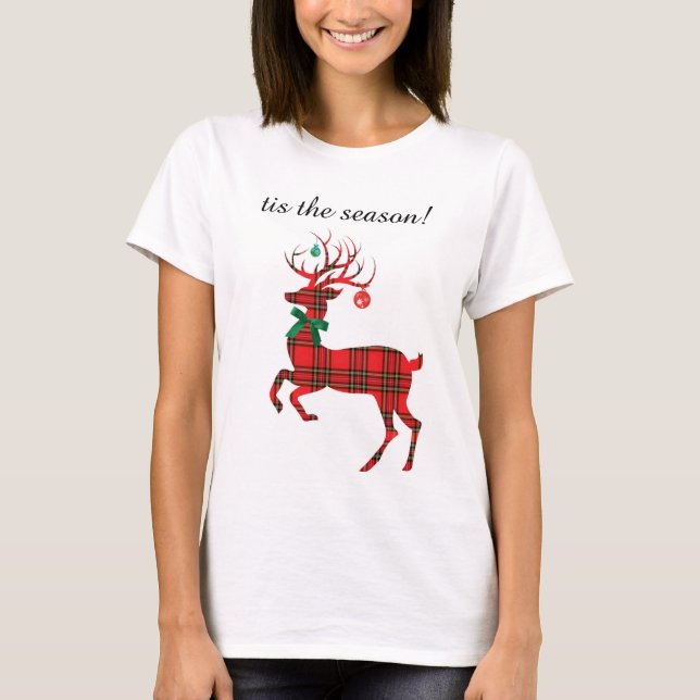 T-shirt Renne de plaid de vacances, tis la saison ! (Devant)