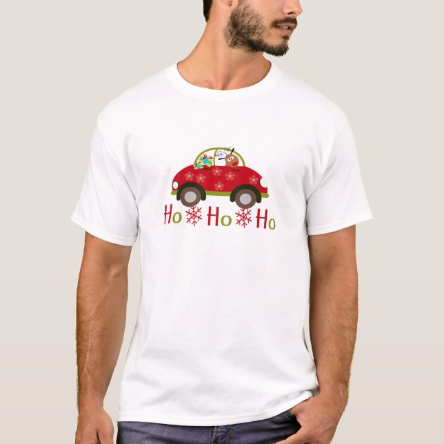 T-shirt Renne drôle dans Noël de voiture HO HO HO (Devant)