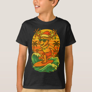 T-shirt Renne Surfant Été Plage Santa Lumières Noël