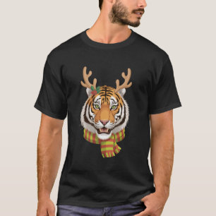 T-shirt Renne Tigre Noël Animal Avec Bois Noël