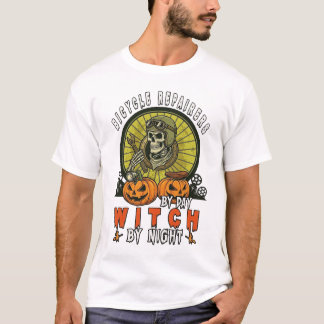 T-shirt Réparateurs de vélos Sorcière Crâne Clé à molette 