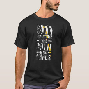 T-shirt Répondeur d'urgence 911 calme ligne jaune fine