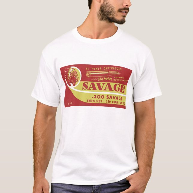 T-shirt reproduction d'une boîte de munitions du sauvage (Devant)