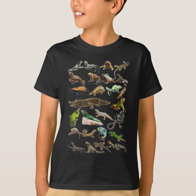 T-shirt Reptile Collage Lizard Gecko Dragon Porté (Devant)