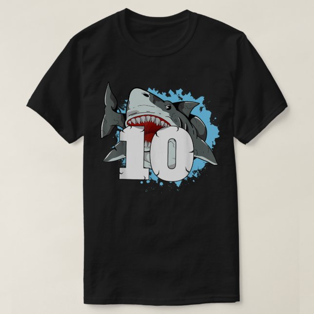 T-shirt Requin 10e anniversaire garçon 10 Ten Shark Theme  (Design devant)