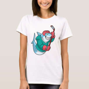 T-shirt Requin au hockey sur glace avec bâton de hockey su