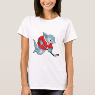 T-shirt Requin au hockey sur glace avec bâton de hockey su