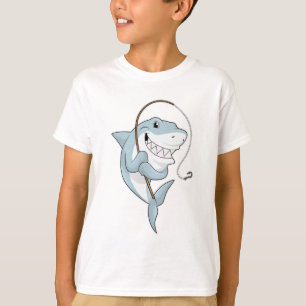 T-shirt Requin comme pêcheur avec canne à pêche