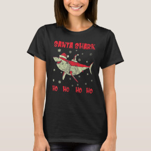 T-shirt Requin de Noël Ho Ho Ho Requin Rouge Neige Poisson