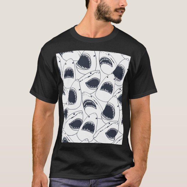 T-shirt Requin en colère, motif de gribouillis vintage. (Devant)