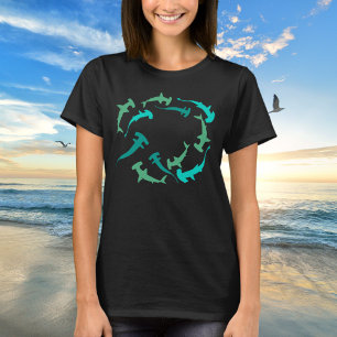 T-shirt requin-marteau bleu et vert vintage