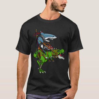 T-shirt Requin Ninja montant un dinosaure T-Rex