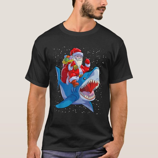 T-shirt Requin Noël Hommes garçons Shark Lover Père Noël (Devant)