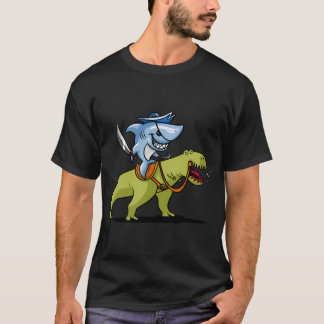 T-shirt Requin Pirate à cheval sur T-Rex Dinosaure Drôle