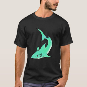 T-shirt requin souriant de dessin animé bleu vert océan an