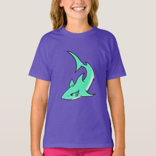 T-shirt requin souriant de dessin animé bleu vert océan an