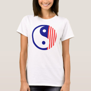 T-shirt Réservoir blanc et bleu rouge de spaghetti de Yin