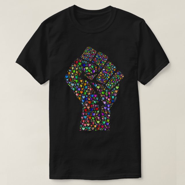 T-shirt Résiste Poing Arc-en-ciel Coeurs Amour (Design devant)