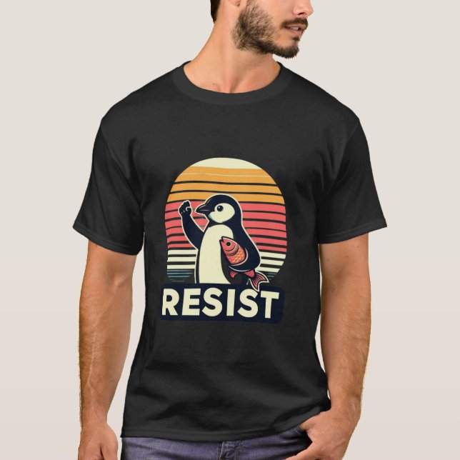 T-shirt Résister Penguin Retro Sunset Funny Manifestation  (Devant)