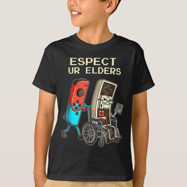 T-shirt Respect Ur Elders Retro Gaming Controller Funny  (Devant)