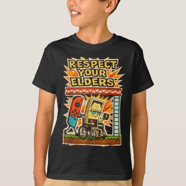 T-shirt Respect Your Elders Funny Gamer Controller 80s Ret (Devant)