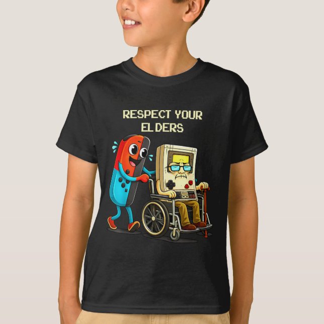 T-shirt Respect Your Elders Funny Retro Gaming  (Devant)