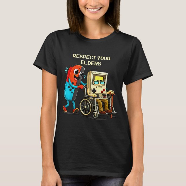 T-shirt Respect Your Elders Funny Retro Gaming  (Devant)