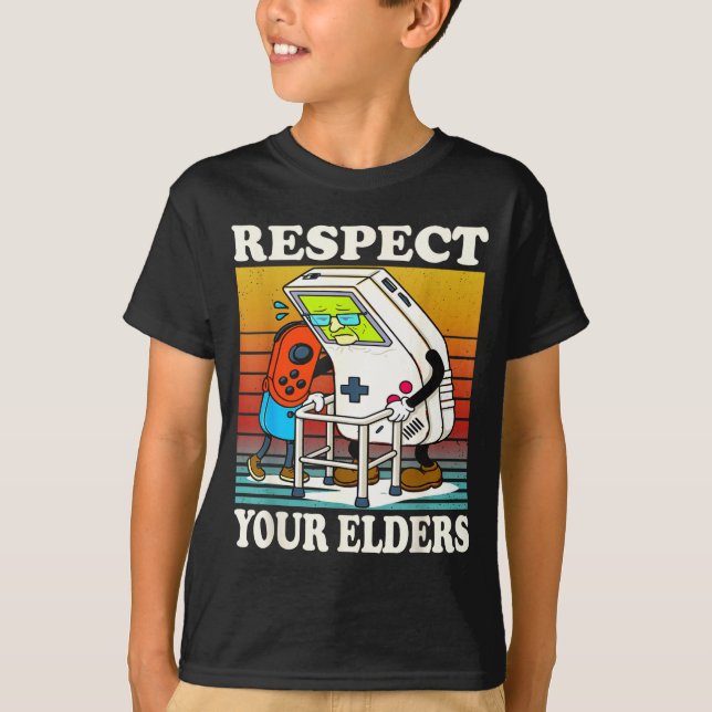 T-shirt Respect Your Elders Gaming Control 80s Retro Funny (Devant)