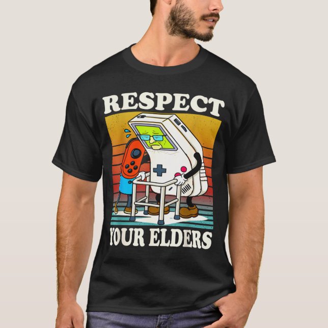 T-shirt Respect Your Elders Gaming Control 80s Retro Funny (Devant)