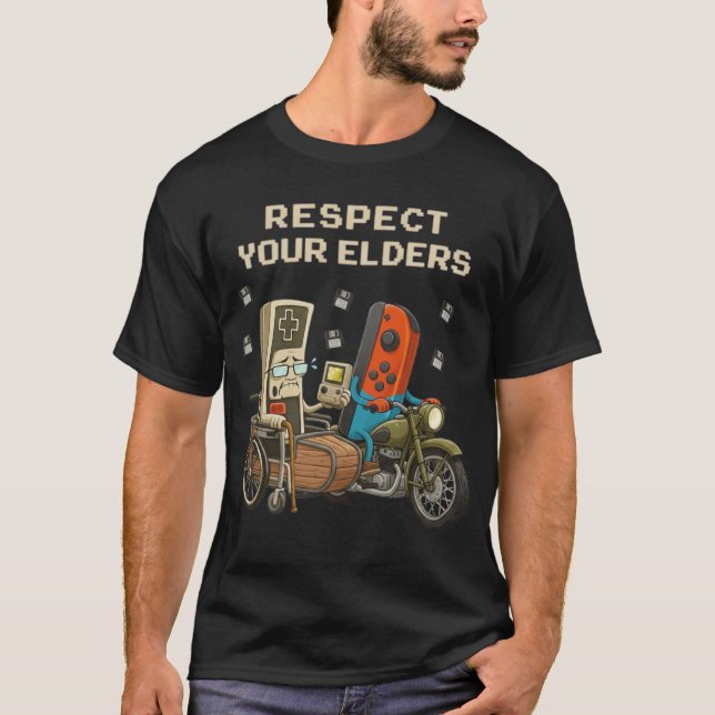 T-shirt Respect Your Elders Gaming Control Retro Funny (Devant)