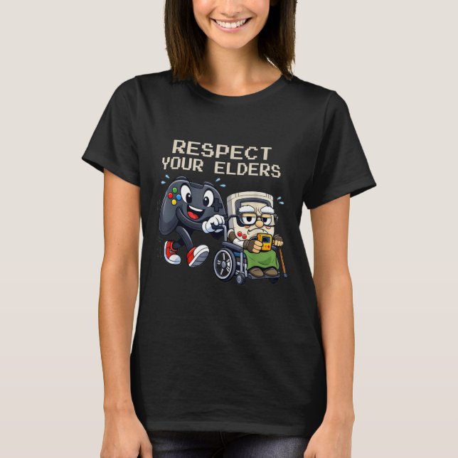 T-shirt Respect Your Elders Gaming Control Retro Funny Gam (Devant)