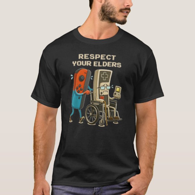 T-shirt Respect Your Elders Gaming Control Retro Funny Gam (Devant)